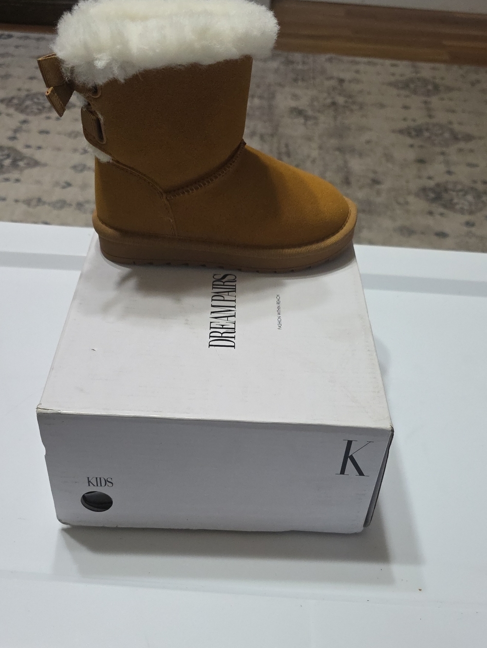 Dream Pairs Kids Tan Faux-Suede Winter Boots with Shearling Cuff